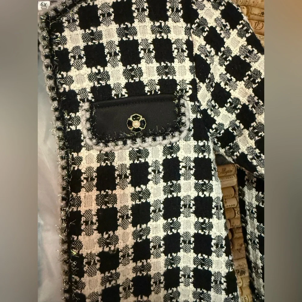 Blueberi Boulevard black & white tweed coat size 6x
